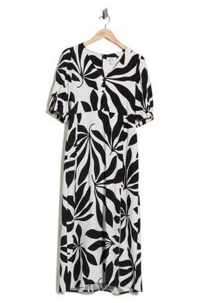 b.young Palms Printed Midi Dress in Black Palms Mix at Nordstrom Rack, Size 10 Us / 42 Eu