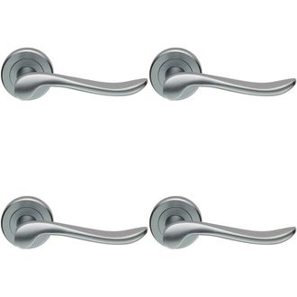 Loops 4x PAIR Scroll Shaped Lever Handle on Round Rose Concealed Fix Satin Chrome
