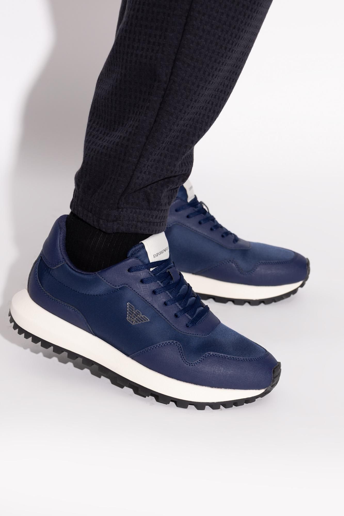 Balenciaga Paris High Top Sneakers Blue Destroyed Denim and Rubber