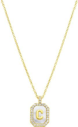 Adornia Crystal Mother of Pearl Initial Pendant Necklace in Gold-C at Nordstrom Rack