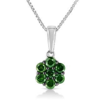 House of Brilliance 925 Sterling Silver Prong Set Color Treated Diamond Floral Cluster 18 Pendant Necklace