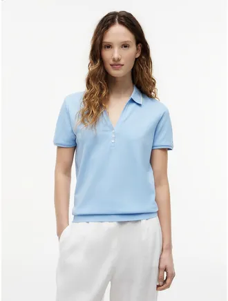 Tommy Hilfiger Womens Lightweight Pique Henley Polo - Blue - XL