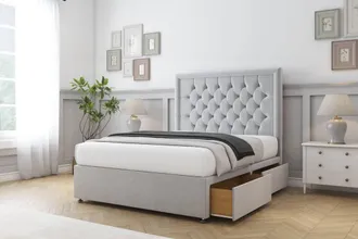 Sloomy Montana Plush Divan Set 2 Drawers-54 Headboard in Silver | Size: Small Single