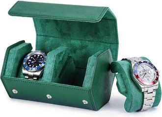 OEM Estuche De Viaje Hexagonal De Piel Aut&eacute;ntica Para 2 Relojes, Caja De Almacenamiento, Organizador Protector Para Relojes De Pulsera, Verde