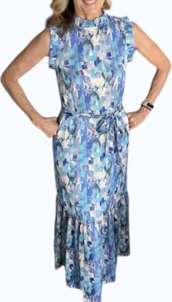 Jade Yoga Ruffles Trim Maxi Dress In Blue Motif