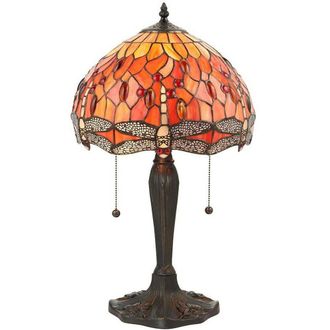 Loops Tiffany Glass Table Lamp Light Dark Bronze Base & Orange Dragonfly Shade i00196