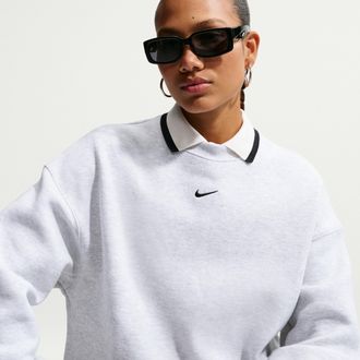 Nike Womens Studio Fleece Medium Weight Oversized Crew in Brown | IM8082-051