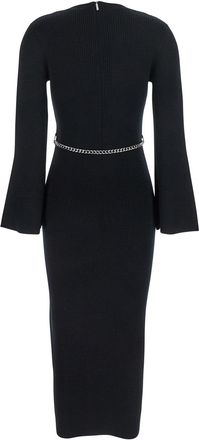 Michael Michael Kors Womens Black Dress With Chain Belt And Logo Plaque Wool