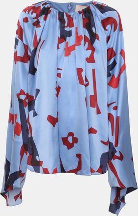 Roksanda Ilincic Multicolor Printed Satin Flare Sleeve Top