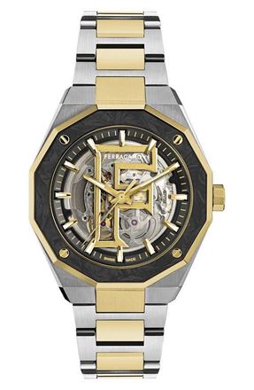 Ferragamo Edge Skeleton Automatic Bracelet Watch, 42mm in Two Tone at Nordstrom