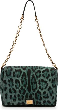 Dolce & Gabbana Borsa a tracolla denim con stampa leopardata e battente 2010-2025 - Verde