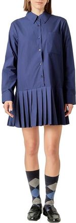 English Factory Pleated Long Sleeve Shirtdress in Navy at Nordstrom, Size X-Small