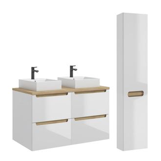Petits Meubles Set de muebles con lavabo 4 cajones y columna estratificado Blanco