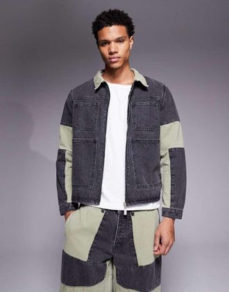Liquor & Poker Giacca di jeans stile biker vestibilit&agrave; comoda multicolore in coordinato
