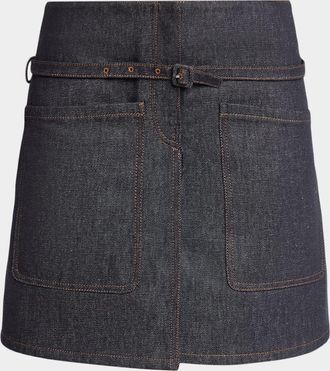 Courr&egrave;ges Two Pockets Denim Mini Skirt With Belt