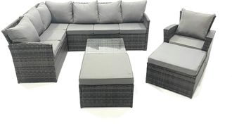 Fimous 9 Seater Outdoor Garden Furniture Set Wicker PE Rattan Corner Sofa Set with 2 Big Footstool