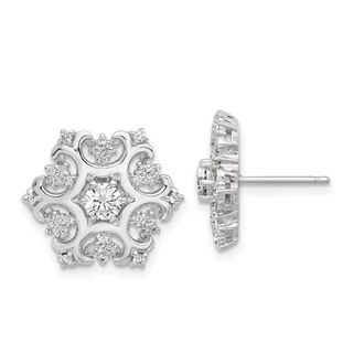 Diamond2Deal Sterling Silver Rhodium-plated CZ Snowflake Stud Earrings