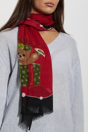 Moschino Wool Scarf With Logo, Unisex, Red