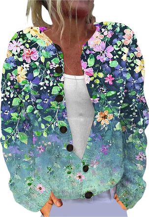 Generic Ladies Fair Isle Cardigans for Women UK Retro Floral Printed Womens Single Plush Art Print Comfortable Knitted Cardigan Long Sleeve Norwegian Wood Wom