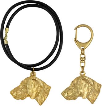 OEM Weimaraner - Llavero Y Collar Con Perro En Caja, Producto Ba&ntilde;ado En Oro De Alta Calidad, Marca Art-dog