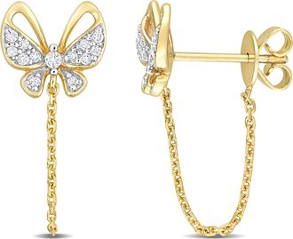 Mimi & Max 1/7ct TDW Diamond Butterfly Chain Link Earrings in 14k Yellow Gold
