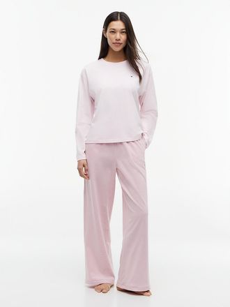 Tommy Hilfiger Womens Jersey T-Shirt & Pant Sleep Set - Pink / Striped Rose - XL