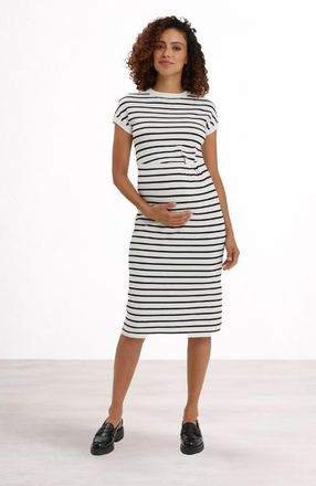 Nom Maternity Lydia Maternity & Nursing Knee Length Dress in White & Black Stripe at Nordstrom, Size Medium