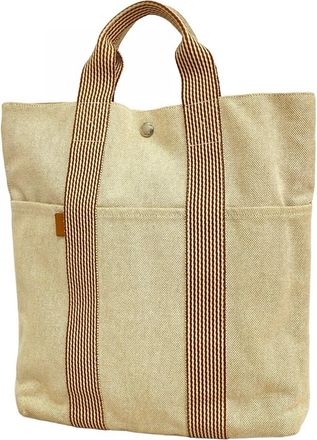 Herm&egrave;s Beige Brown Canvas Tote Bag (Pre-Owned)