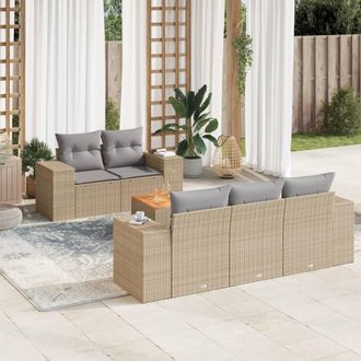 vidaXL Juego De Sof&aacute;s Jard&iacute;n Con Cojines 6 Pzas Rat&aacute;n Sint&eacute;tico Beige Vidaxl