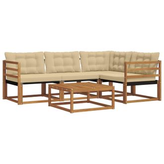 vidaXL Conjunto De Sof&aacute;s De Exterior Con Coj&iacute;n 5 Pcs Natural Y Beige Vidaxl