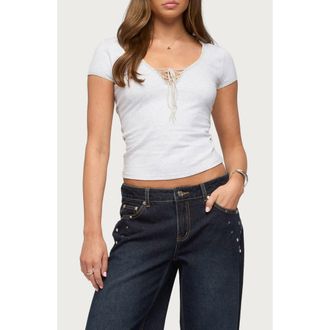 Edikted Balor Lace Up Top in Gray-Melange at Nordstrom, Size X-Small