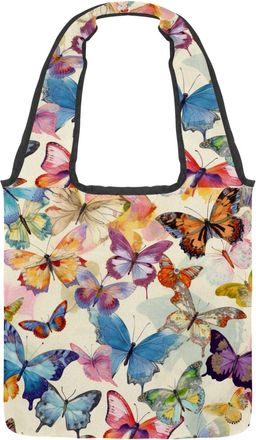 Generic Colorful Butterflies Reversible Canvas Shoulder Tote - Double-Sided Print, 12oz Cotton, 27cm Drop, Fold-Flat Bag for Travel, Shopping, Street Outings