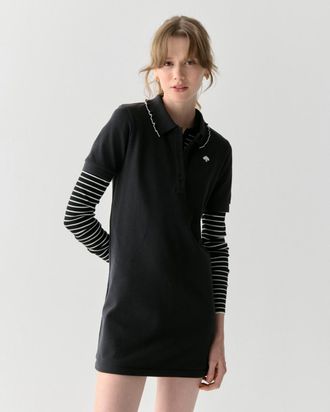 Kate Spade New York Womens Ruffle Logo Polo Dress - Black Cotton - Size X-Small