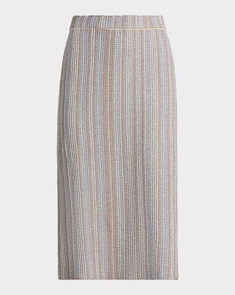 Misook Striped Knit Pencil Midi Skirt