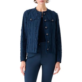 Akris Fringe Jacquard Jacket in Dark Blue at Nordstrom, Size 12