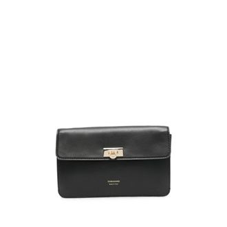 Ferragamo Gancini Mini Leather Clutch - female - Ferragamo - Clutches - Black - ONE SIZE - Bags