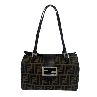 Fendi Black Brown Canvas Leather Handbag Tote Bag (Pre-Owned)