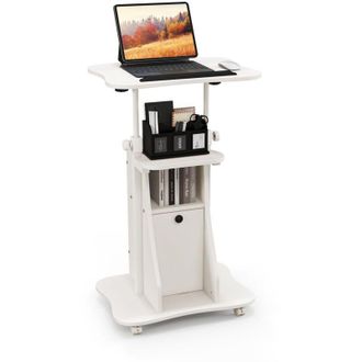 Costway Scrivania mobile sit-stand, tavolo per computer regolabile in altezza con piano inclinabile, mobiletto ergonomico, postazione di lavoro, bianco