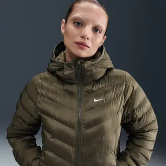 Nike Womens Nike Sportswear Windpuffer Therma-FIT Hooded Puffer in Green | HV2457-222