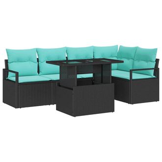 vidaXL Set Divano Da Giardino 6 Pz 5-numero Di Posti Nero E Blu Vidaxl