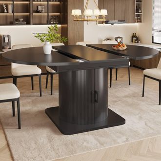 Merax Extendable Dining Table with Wine Rack & Storage, 118-158 cm in Black