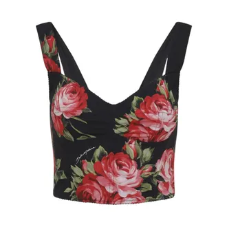 Dolce & Gabbana Sleeveless Tops, female, Multicolor, Size: XS Rose Bouquet Cotton Top