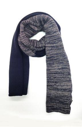 Portolano Cashmere scarf in solid and tweed pattern in Navy/brown at Nordstrom