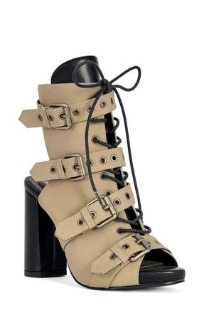 Azalea Wang Loom Open-Toe Bootie in Taupe at Nordstrom, Size 6.5