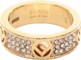 Fendi Gold Clear Gold Plating Rhinestone Band Ring (Pre-Owned)