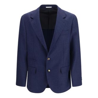 Brunello Cucinelli Blazer in Lana a Bottone Singolo - - Jackets - Uomo - Blu - L