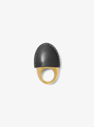Michael Kors Leather-Wrapped 24k-Gold-Plated Brass Dome Ring