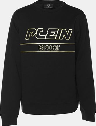 Plein Sport Plein Sport Black Jersey Logo Print Crew Neck Sweatshirt