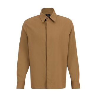 Fendi Overhemden, Heren, Bruin, M, Wol, Wool Gabardine Shirt