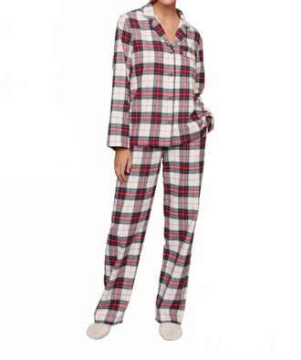 Eberjey Flannel Pajama Set In Tartan Plaid Ivory/holly Red